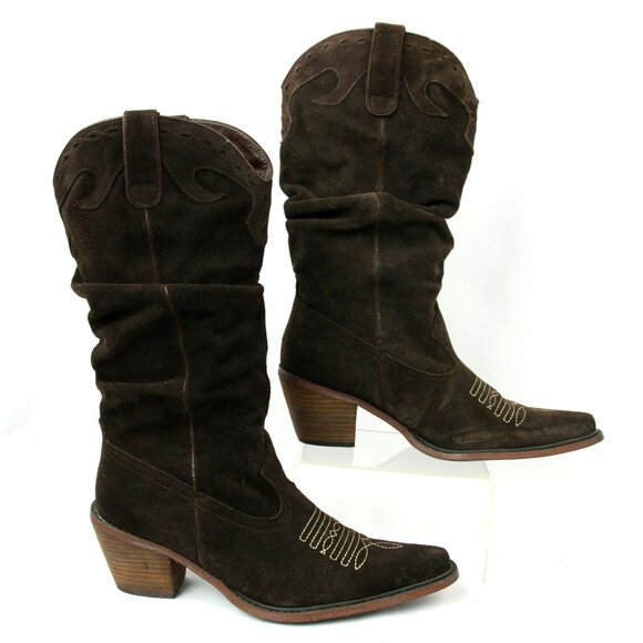 Steve Madden Saddle Suede Leather Slouchy Heeled Western Cowboy Boots Brown 6.5 - Picture 7 of 8